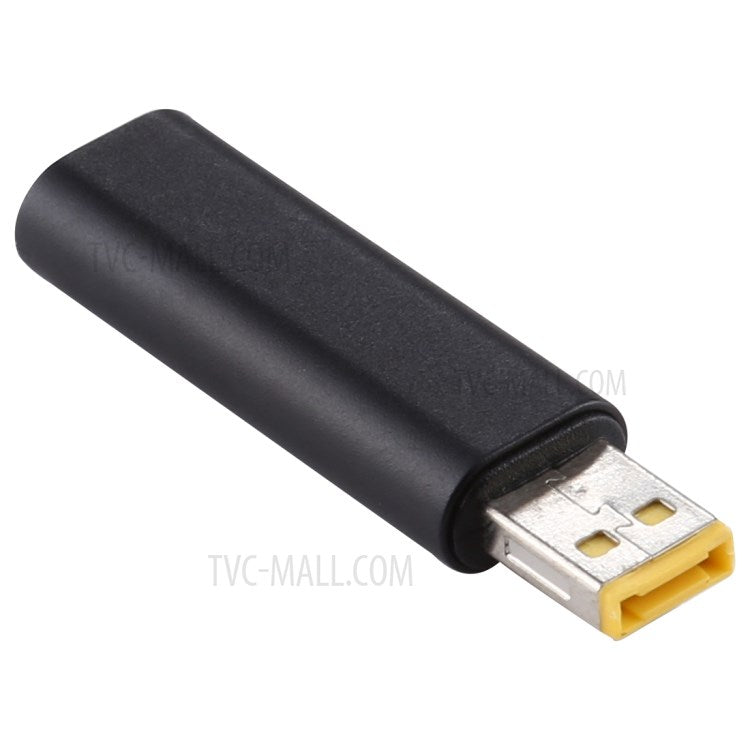 Type-C Female to Rectangle Male PD 12V DC Power Adapter Square Charger Converter for Lenovo Laptop - Black