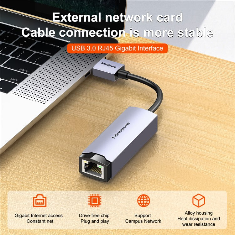 MINDPURE UR004 USB3.0 to RJ45 Gigabit Ethernet Adapter High-Speed Network Connector