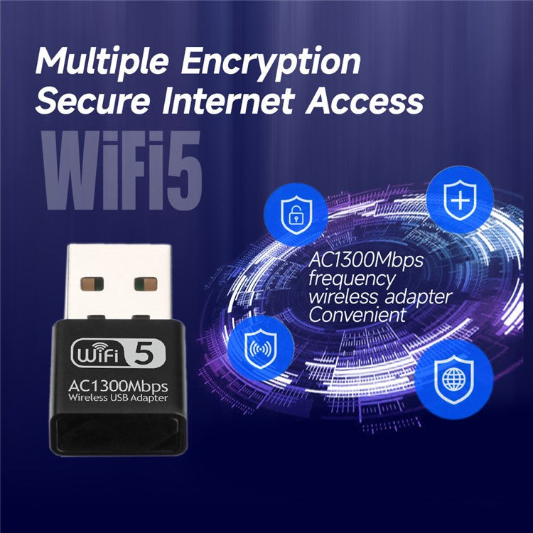 1300Mbps USB WiFi Adapter 2.4 / 5Ghz Dual Band Wireless Ethernet LAN USB WiFi Dongle for Desktop PC / Laptop