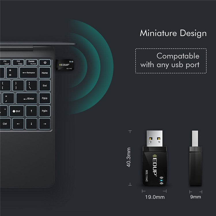EDUP EP-AC1689 1300Mbps Mini USB3.0 WiFi Adapter Network Card USB Dual Band 5.8G/2.4GHz Wireless Adapter for Desktop PC Laptop