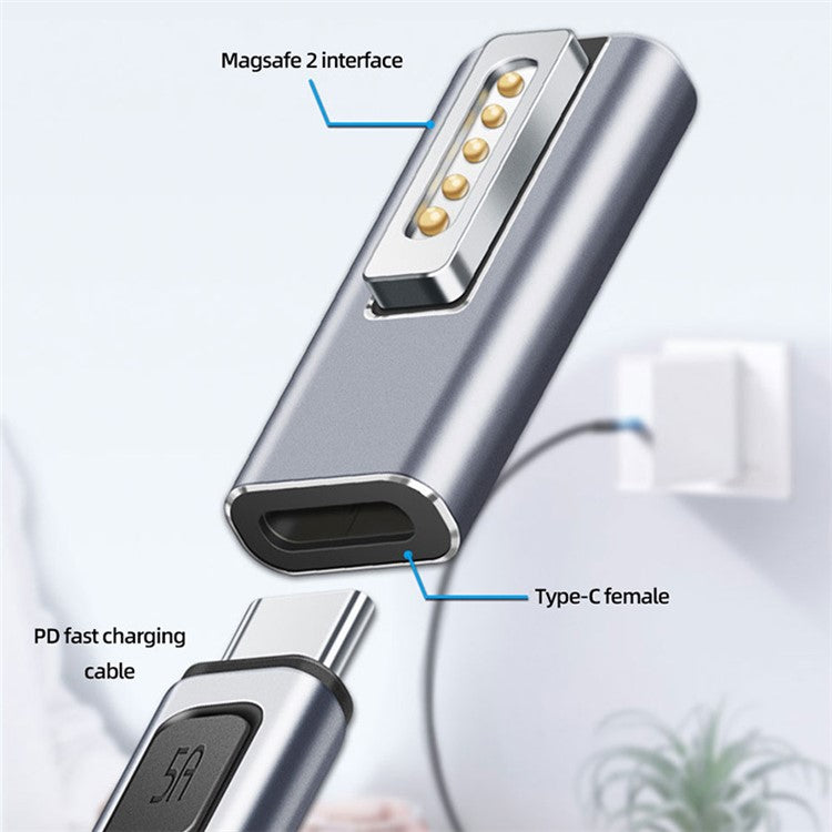 Type-C Female to for Magsafe 2 Converter PD Fast Charging Metal Adapter for MacBook