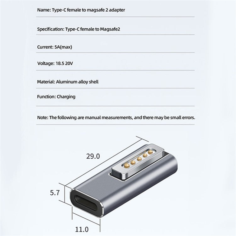 Type-C Female to for Magsafe 2 Converter PD Fast Charging Metal Adapter for MacBook