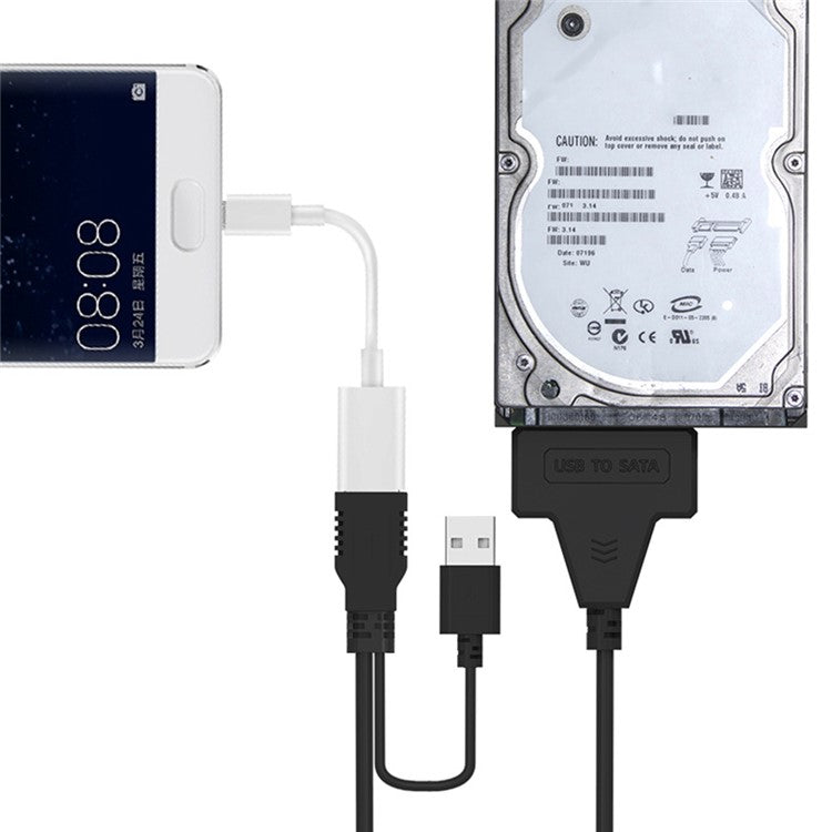 XCF-YQ001 Dual USB to 3.5'' 2.5'' Hard Drive Adapter Cable USB to SATA Convertor Line with Power Port for Laptop Desktop Computer SATA Disk Data Transfer