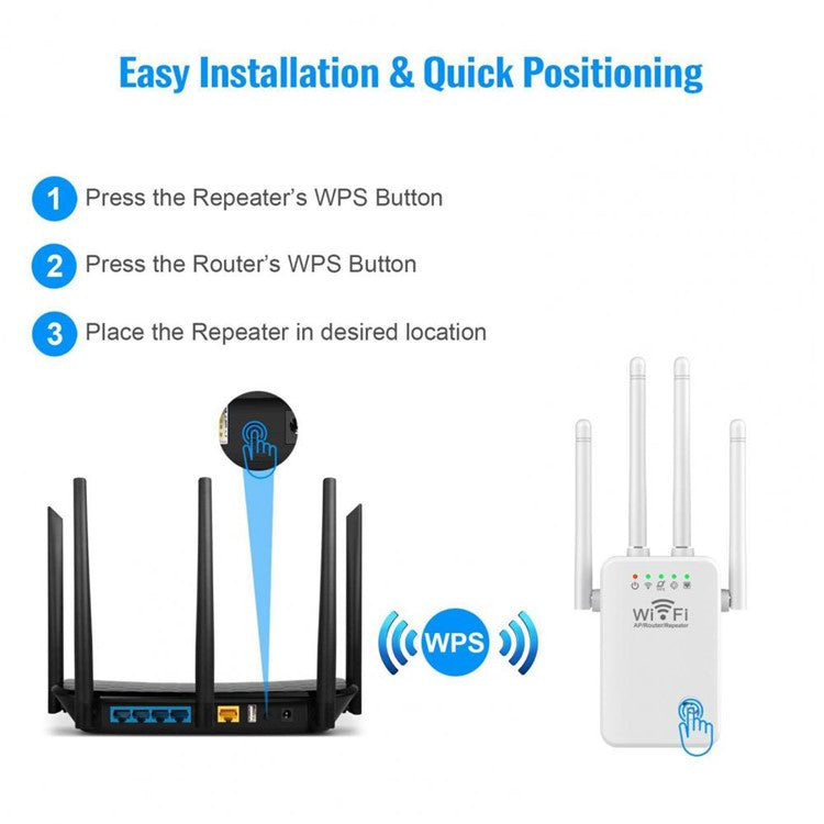U9 Wireless Repeater 3-in-1 Function Wi-Fi Signal Booster 300Mbps WiFi Extender - Black / US Plug