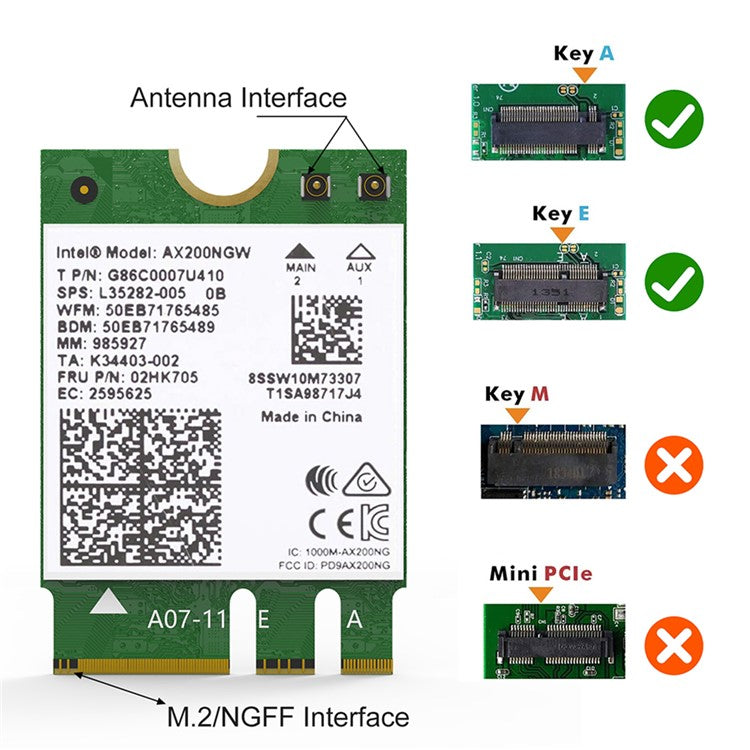 WAVLINK WS-WN675X2M-A WN675X2M WiFi 6 AX3000 M.2 Module Bluetooth 5.2 2.4GHz / 5GHz Dual Band Network Card for PC Computer