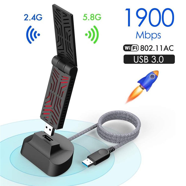 WAVLINK WS-WN690A5D-A AC1900M USB 3.0 Network Card 2.4GHz 5GHz Dual Band Wireless Adapter for PC Computer