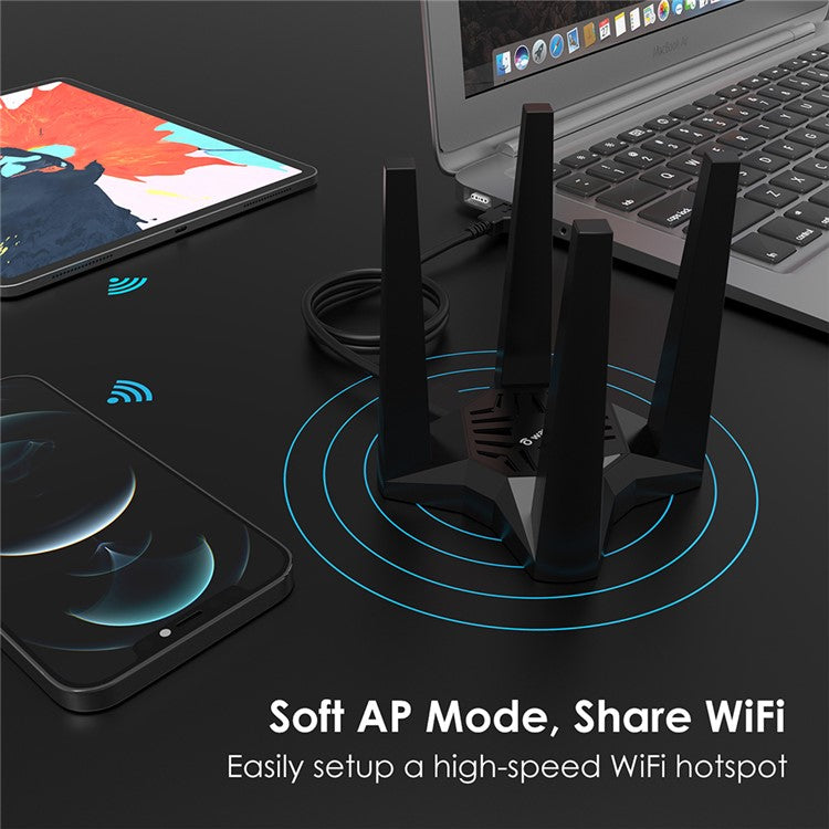 WAVLINK WS-WN693A5-A AC1900 Wireless Dual Band USB 3.0 Adapter 5G / 2.4G WiFi Network Card with External High Gain Antennas