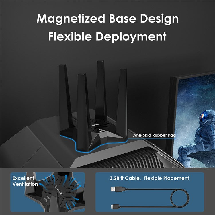 WAVLINK WS-WN693A5-A AC1900 Wireless Dual Band USB 3.0 Adapter 5G / 2.4G WiFi Network Card with External High Gain Antennas