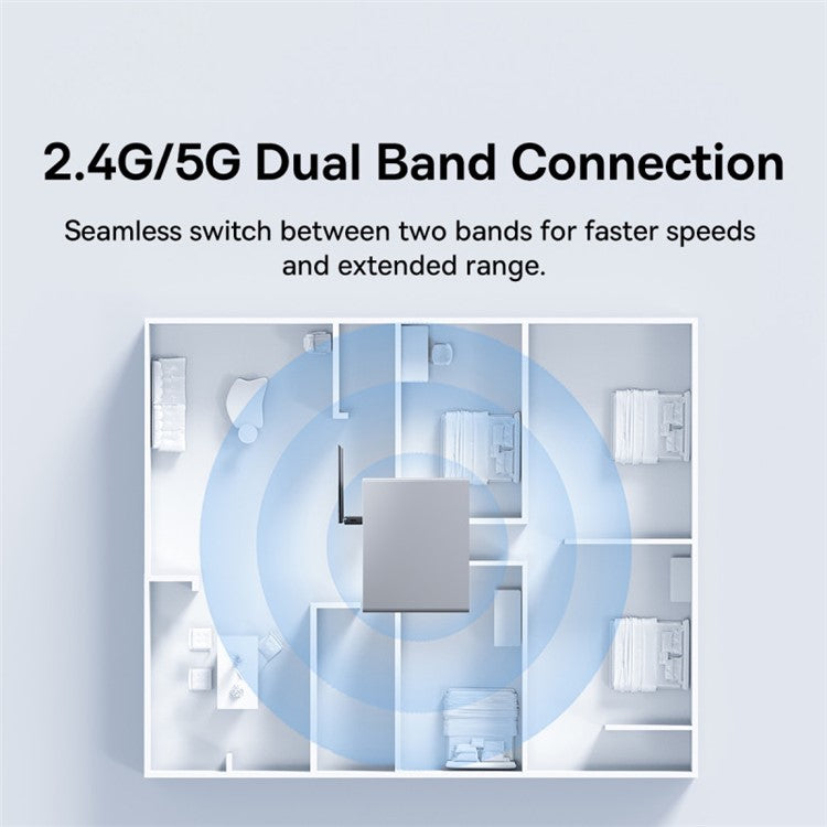 BASEUS FastJoy Series 650Mbps High Gain Antenna USB WiFi Adapter 2.4G / 5G Network Dongle - Black