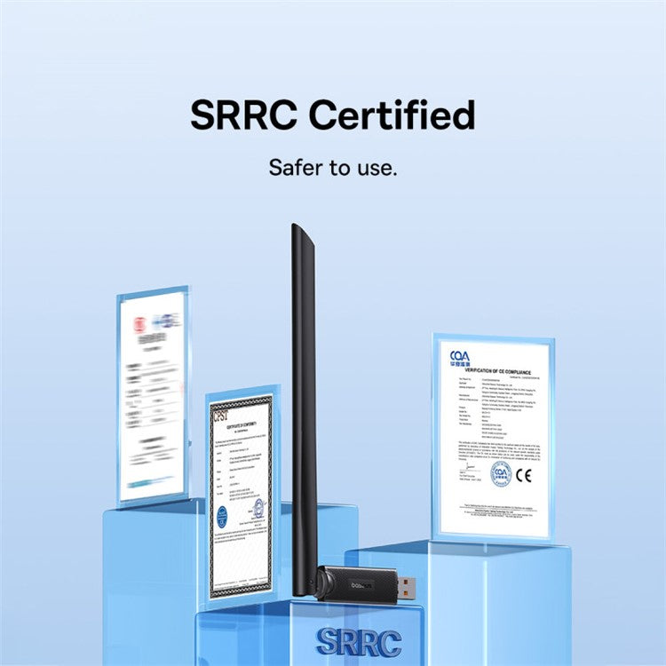 BASEUS FastJoy Series 650Mbps High Gain Antenna USB WiFi Adapter 2.4G / 5G Network Dongle - Black