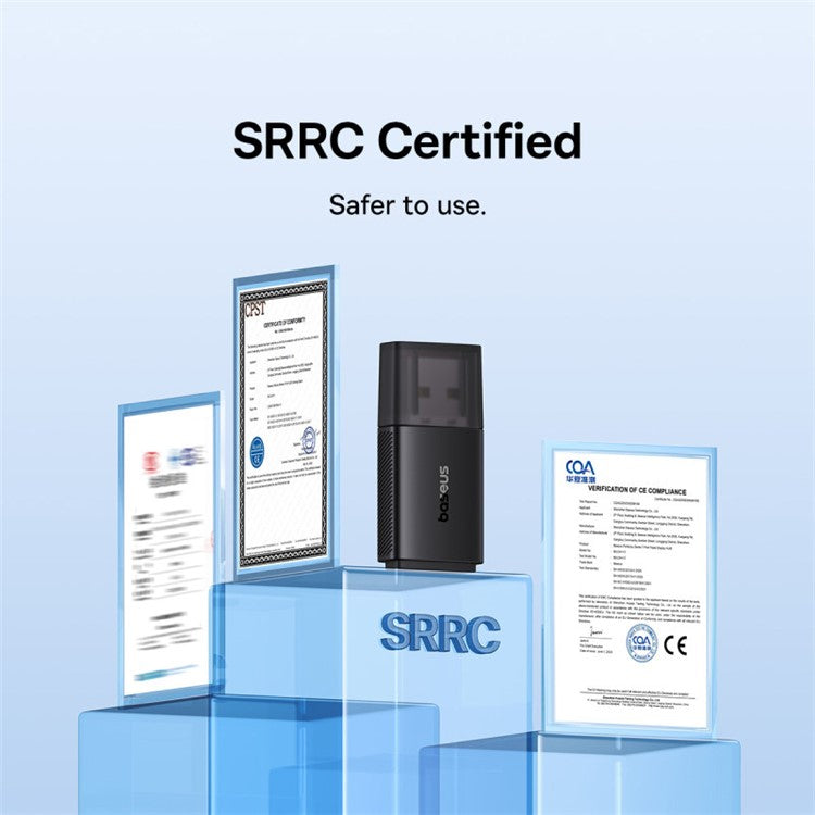 BASEUS FastJoy Series 650Mbps High Speed 2.4G / 5G Dual Band WiFi Adapter with Built-in Antenna - Black