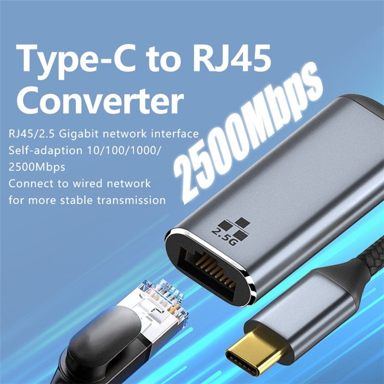 Type-C to RJ45 2500Mbps Ethernet Adapter Laptop LAN Network Converter