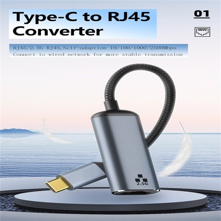 Type-C to RJ45 2500Mbps Ethernet Adapter Laptop LAN Network Converter