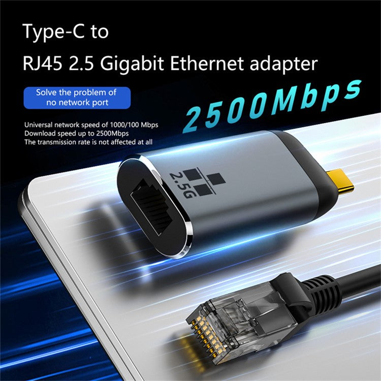 Type-C to RJ45 Ethernet Adapter 2500Mbps Gigabit LAN Network Converter for Laptop MacBook