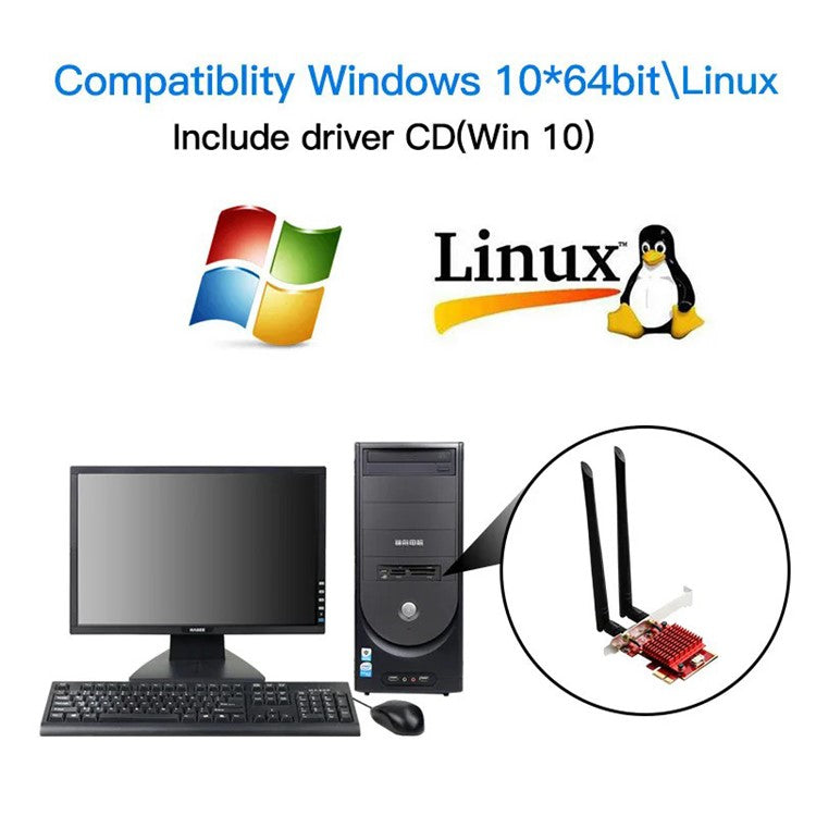 TXA083 AX200 2.4G / 5G Dual Band Gigabit Bluetooth WiFi6 PCIE Wireless Network Card