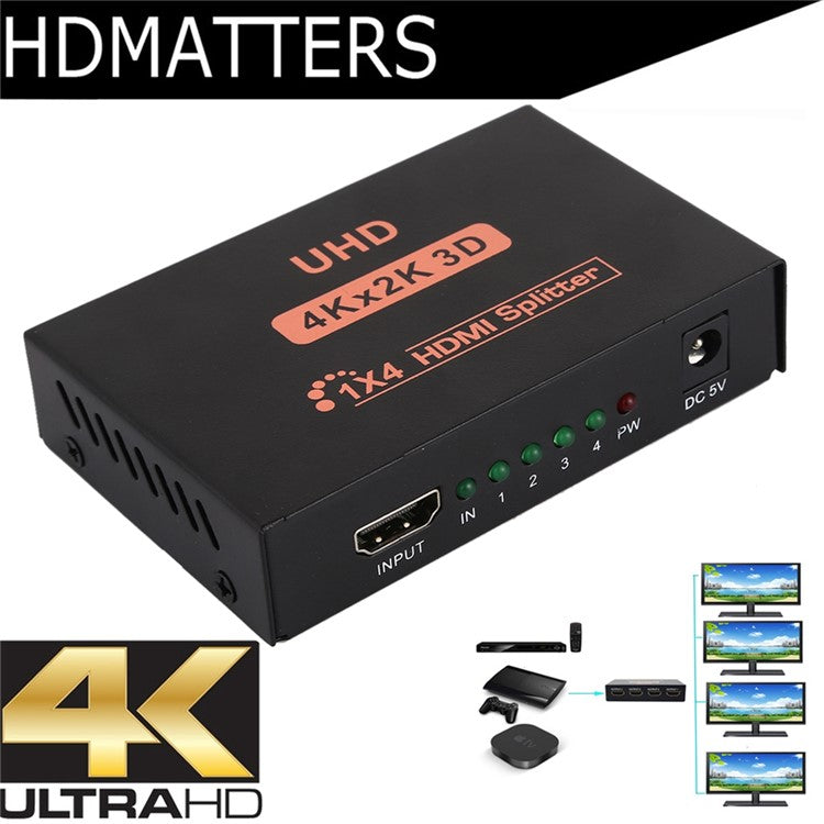 UHD 4Kx2K 3D 1x4 HDMI Splitter 1 Input 4 Output Adapter for HDTV Monitor - EU Plug