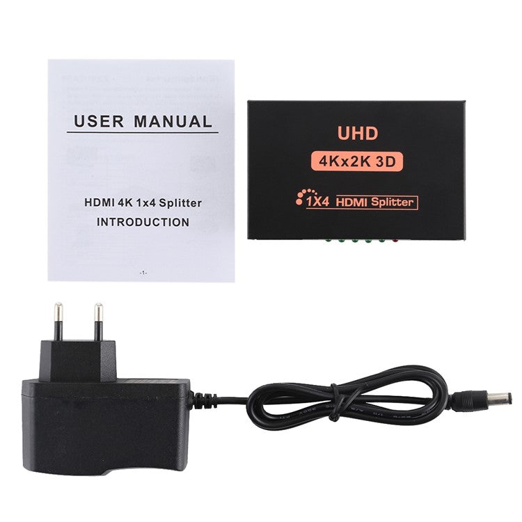 UHD 4Kx2K 3D 1x4 HDMI Splitter 1 Input 4 Output Adapter for HDTV Monitor - EU Plug