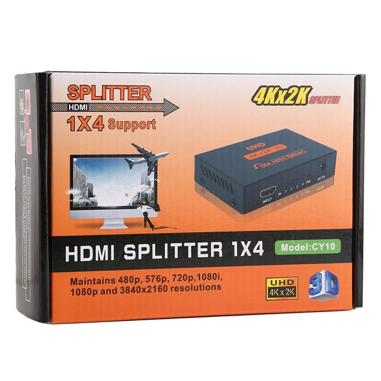 UHD 4Kx2K 3D 1x4 HDMI Splitter 1 Input 4 Output Adapter for HDTV Monitor - EU Plug
