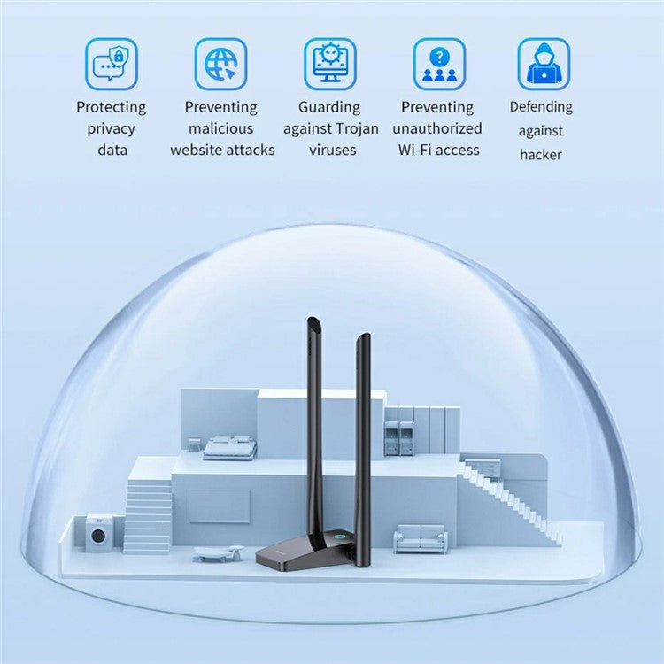 BASEUS Fastjoy 2.4G / 5.8G Dual Band 1800Mbps WiFi Adapter with External Antenna - Black