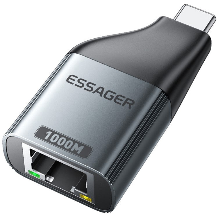 ESSAGER 1000Mbps Ethernet LAN Adapter Aluminum Alloy Type-C to RJ45 Gigabit Network Connector