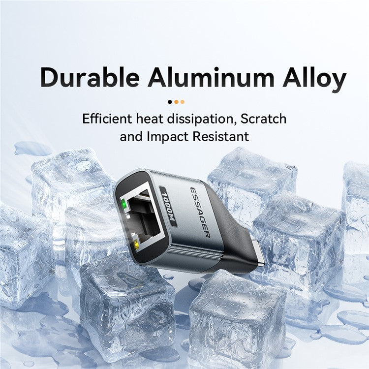 ESSAGER 1000Mbps Ethernet LAN Adapter Aluminum Alloy Type-C to RJ45 Gigabit Network Connector