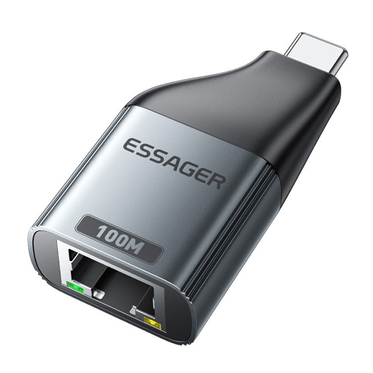 ESSAGER EZJRJ-MJ0G-P Type-C to RJ45 100Mbps Network Connector Aluminum Alloy Ethernet LAN Adapter