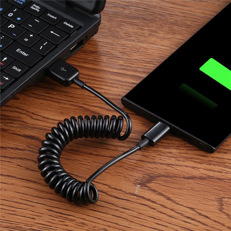 Type-C Male To USB Male Extender Adapter Spring Computer Phone Charging Cable