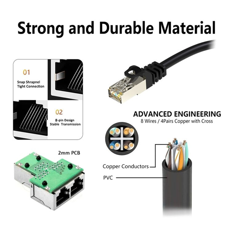 20cm RJ45 8 Core Network Cable Splitter 1 to 2 Ethernet Extension Adapter Compatible with Cat5 Cat6 Cat7