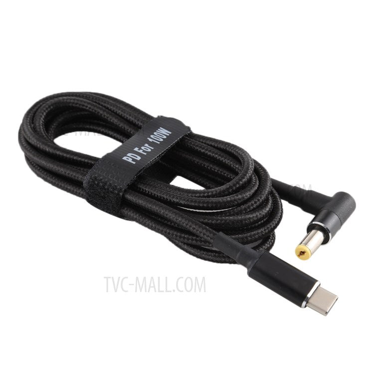 PD 100W 5.5 x 1.7mm Elbow Male to Type-C Male Nylon Braided Power Cable 1.8m
