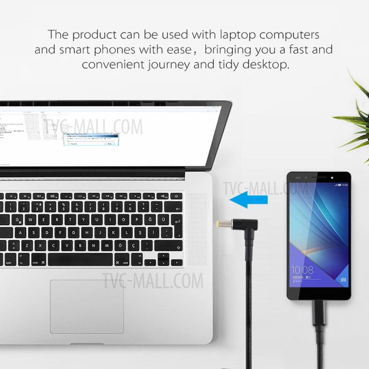 PD 100W 5.5 x 1.7mm Elbow Male to Type-C Male Nylon Braided Power Cable 1.8m