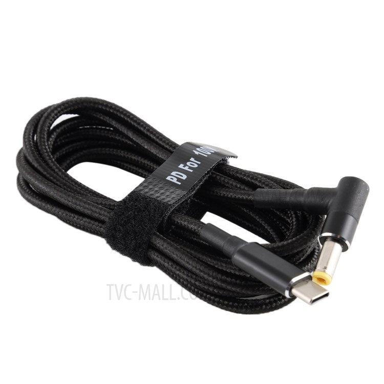 PD 100W 5.5 x 2.5mm Elbow Male to Type-C Male Nylon Braided Power Cable 1.8m