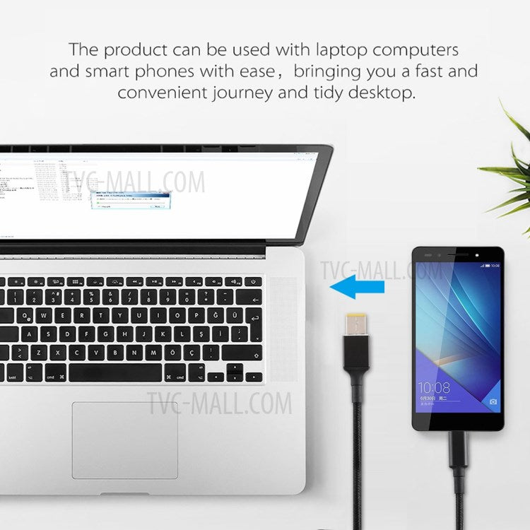Big Square Male to Type-C Nylon Braided Power Charging Cable for Lenovo Laptop 1.8m