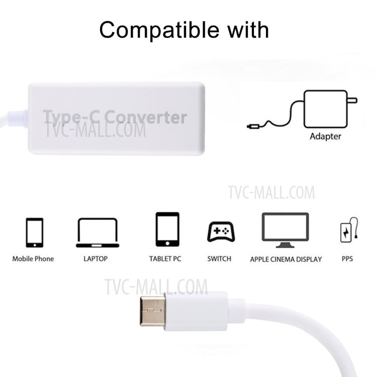 65W 5 Pin Magnetic Head to Type-C Male Head Converter for Apple Laptop All Models - White