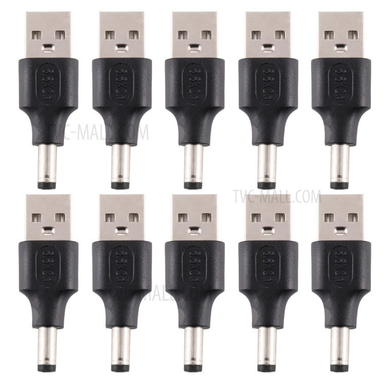 10Pcs DC Power Plug 5.5 x 2.1mm Male To USB 2.0 Adapter