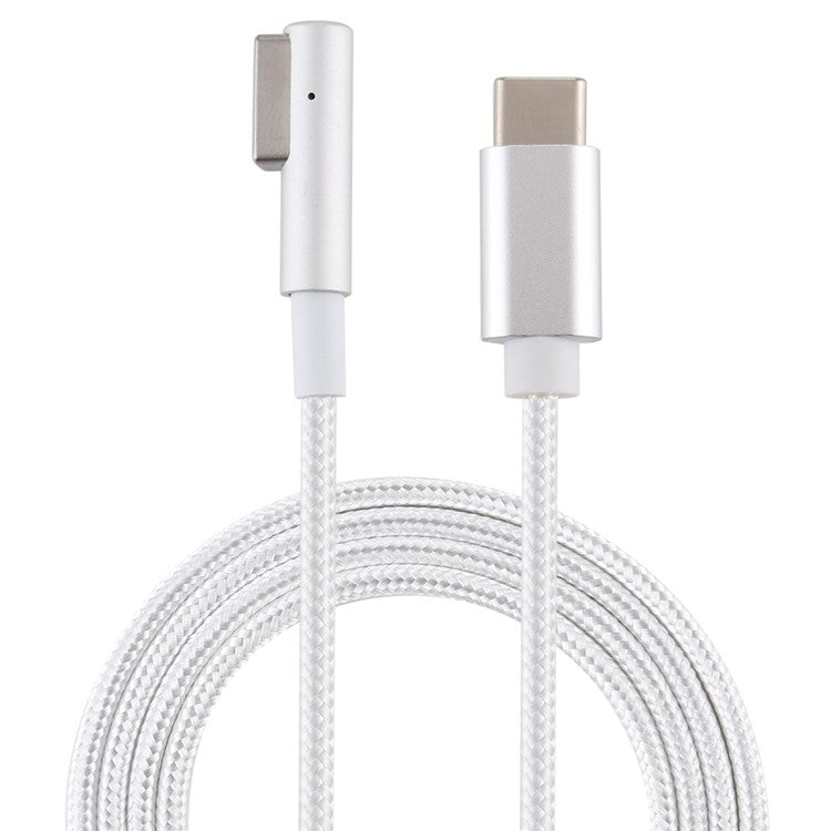 45W / 60W / 65W / 85W 5 Pin Magnetic Head (L Head Gen1) to Type-C PD Knitted Fast Charging Cable - White
