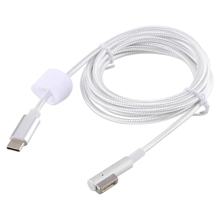 45W / 60W / 65W / 85W 5 Pin Magnetic Head (L Head Gen1) to Type-C PD Knitted Fast Charging Cable - White