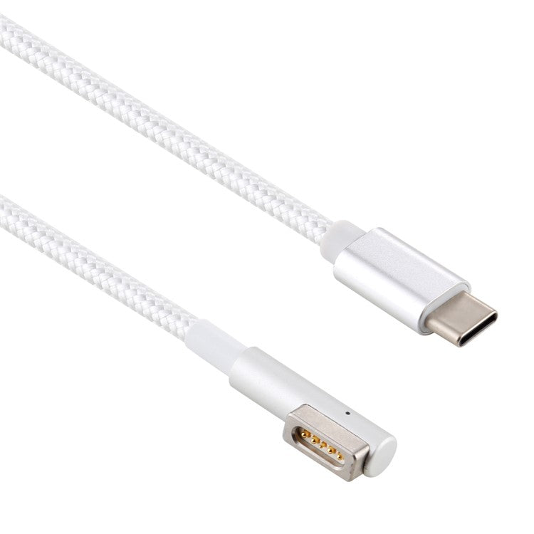 45W / 60W / 65W / 85W 5 Pin Magnetic Head (L Head Gen1) to Type-C PD Knitted Fast Charging Cable - White