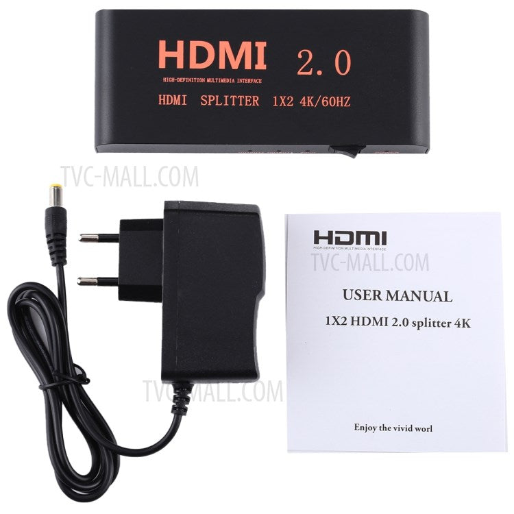 1x2 HDMI 2.0 4K@60Hz Splitter Support HDCP2.2 - EU Plug