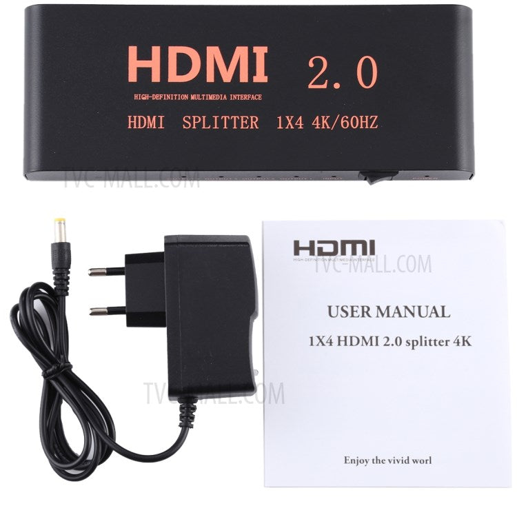 1x4 HDMI 2.0 4K@60Hz Splitter Support HDCP2.2 - US Plug