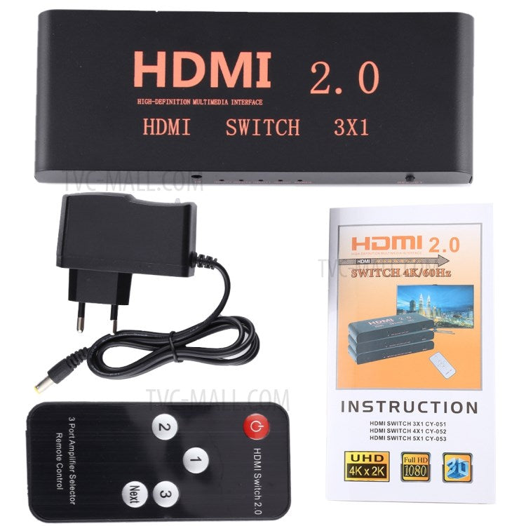 HDMI Switch 3x1 Multi-Viewer Splitter with Remote Control Support 4K/60Hz - US Plug