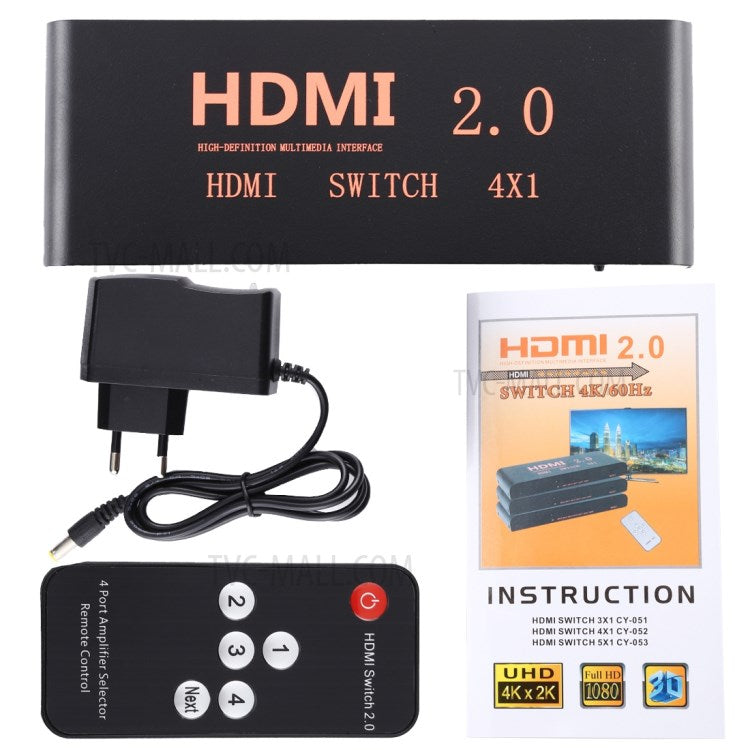 HDMI Switch 4x1 Multi-Viewer Splitter with Remote Control Support 4K/60Hz - UK Plug