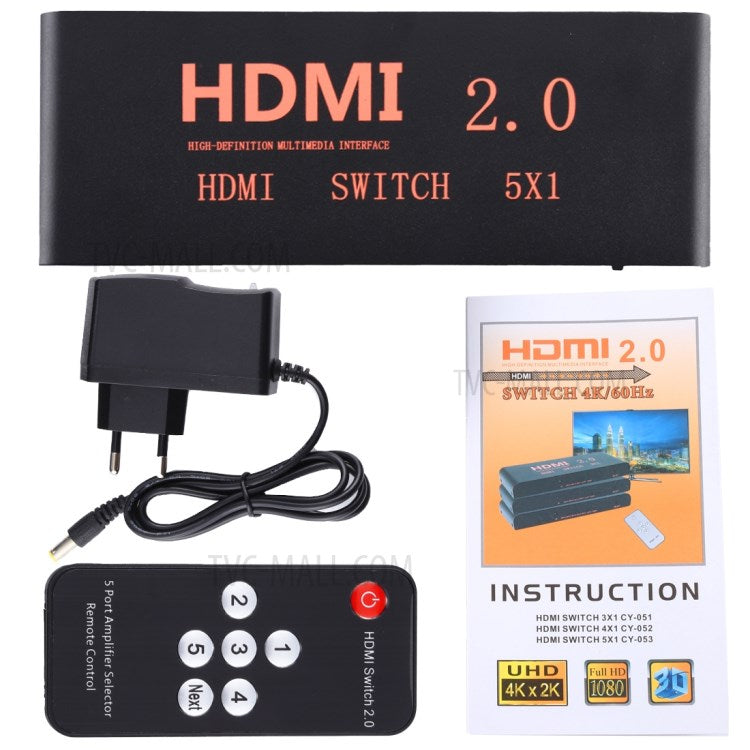 HDMI Switch 5x1 Multi-Viewer Splitter with Remote Control Support 4K/60Hz - US Plug