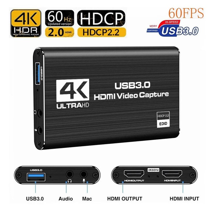 USB 3.0 4K 60HZ 1080P 60Fps HD Video Game Capture Card Video Converter HDMI Output Live Streaming for XBOX PS4 MAC