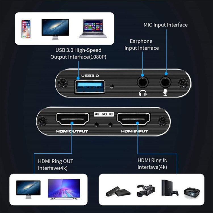 USB 3.0 4K 60HZ 1080P 60Fps HD Video Game Capture Card Video Converter HDMI Output Live Streaming for XBOX PS4 MAC
