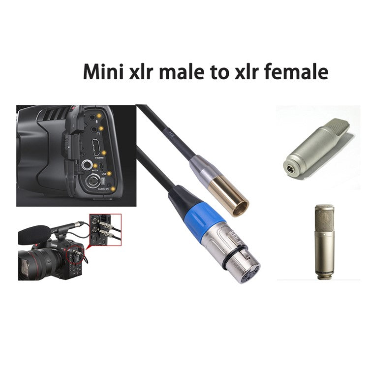 Mini XLR Male to XLR Female Adapter Cable 3-Pin Mini XLR to XLR Video Cord 0.3m for Camera Microphone - Blue / Black
