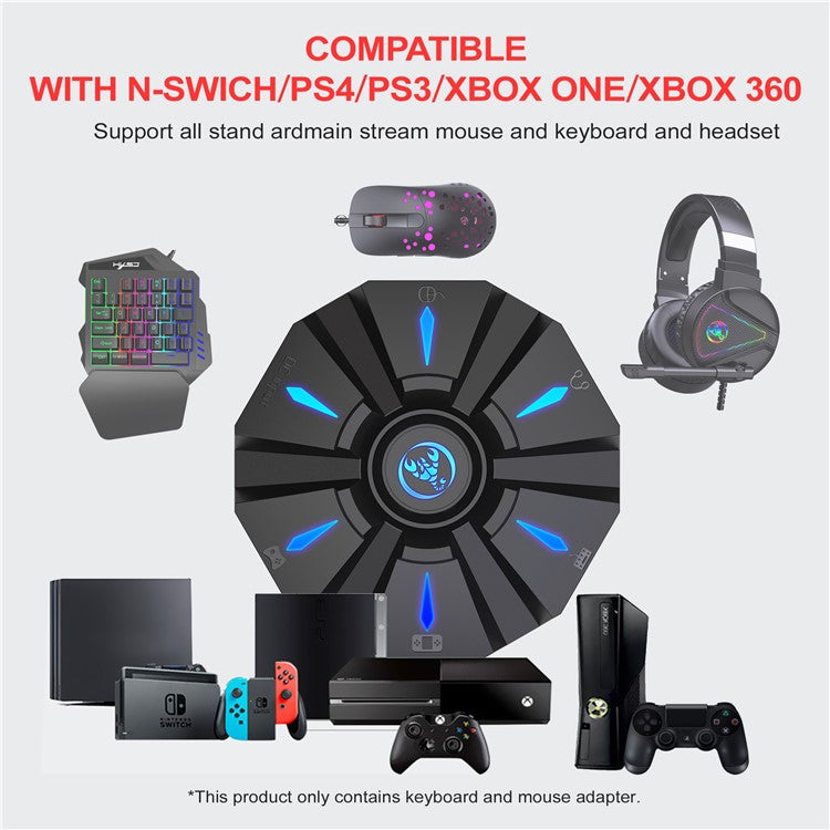 HXSJ P9 Controller Gaming Keyboard Mouse Converter Adapter with LED Light for PS4/PS3/Xbox One
