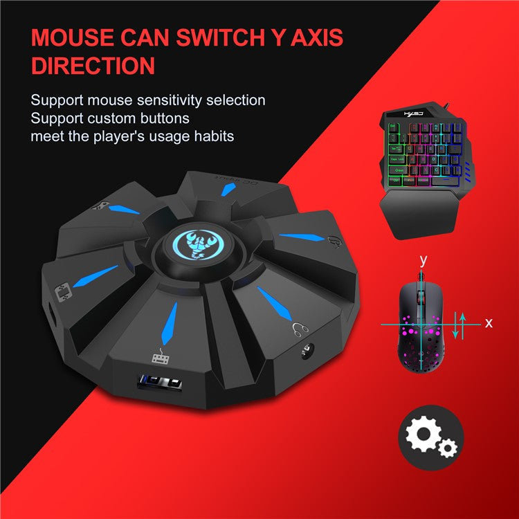 HXSJ P9 Controller Gaming Keyboard Mouse Converter Adapter with LED Light for PS4/PS3/Xbox One