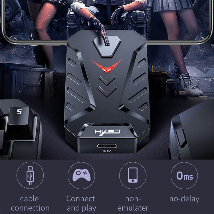 HXSJ P8 Wired Keyboard Mouse Converter Portable Mobile Gaming Keyboard and Mouse Adapter with 3 USB Ports for Android Phones