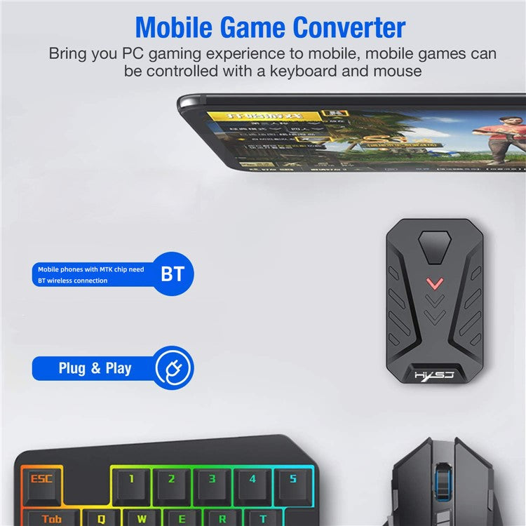 HXSJ P8 Wired Keyboard Mouse Converter Portable Mobile Gaming Keyboard and Mouse Adapter with 3 USB Ports for Android Phones