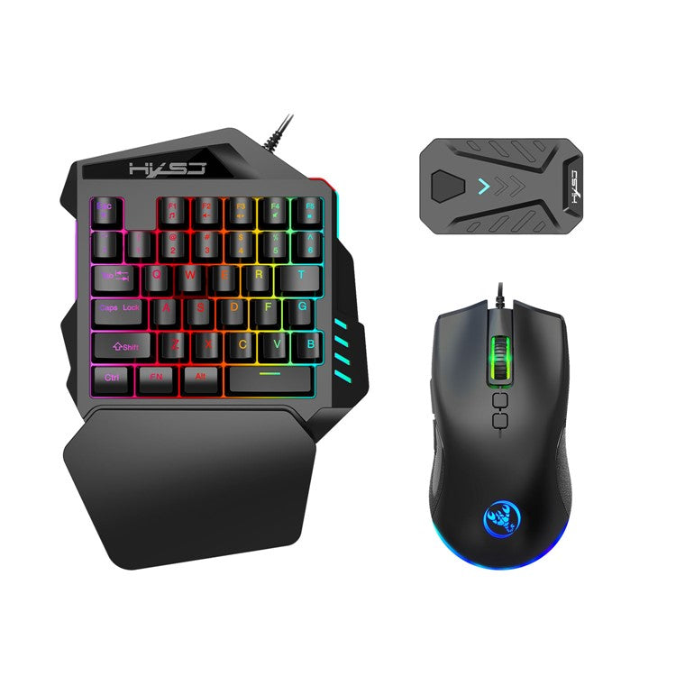 HXSJ A883 Wired RGB Gaming Mouse + V100 35 Keys Single-hand Gaming Keyboard + P8 Portable Keyboard Mouse Converter for Android